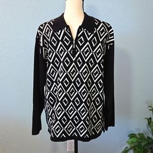GALILEI Mens Italian Black White Vintage Long Sleeve Sweater Mob Vegas Sz Large